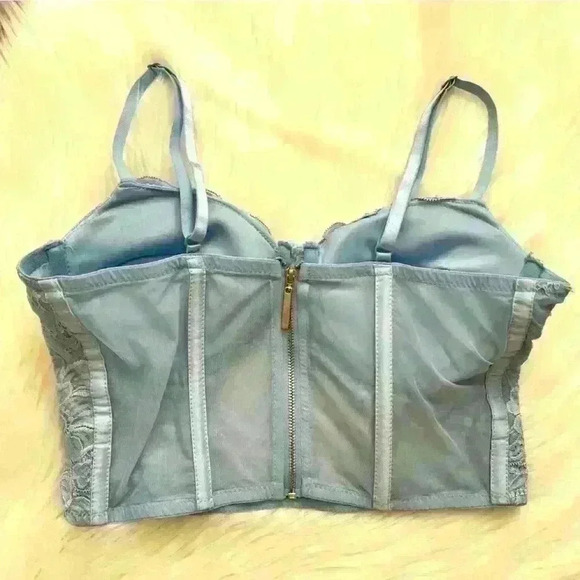 Say What Pastel Blue Corset Crop Top Medium - Picture 3 of 5